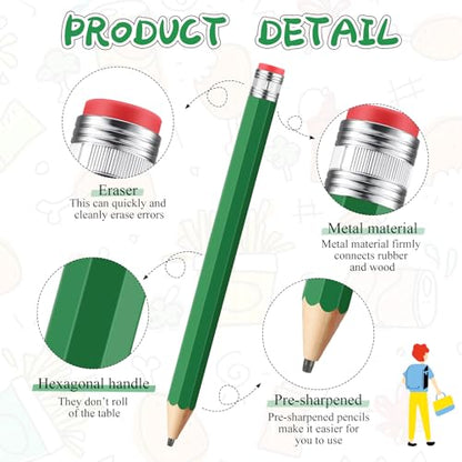 16 Inch Wooden Large Jumbo Pencils Giant Big Funny Wood Pencil with Cap and Eraser Fun Novelty Gifts for Kids School Kindergarten Home Office Prop Supplies(Green) - color: Green