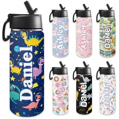 Personalized Water Bottles For Kids with Name, Custom Insulated Stainless Steel Cup with Straw Lid for Boy Girl Men Women, Stainless Steel Thermo, Back to School Gifts Kid Teens, 18 OZ - color: # design 04-cartoon 1