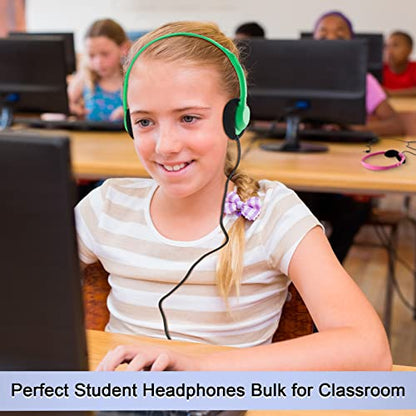 Yunsailing 30 Pack Bulk Headphones Set Over Ear Headphones with Adjustable Headband 3.5mm Plug Headsets Earphones for Learning Program, Computer Lab, Library, Testing & Multimedia Use (Multicolor) - color: Multicolor