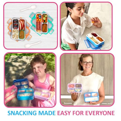 Small Glitter Snack Containers for Kids Toddlers - 3 Compartments (Set of 2) - Leak-Proof Reusable Boxes with Lids -BPA-Free Plastic Mini Bento Lunch Box - Ideal for School, Holds 2 Cups (Pink+Purple) - color: Pink Lilac Sparkle MINI 2pk
