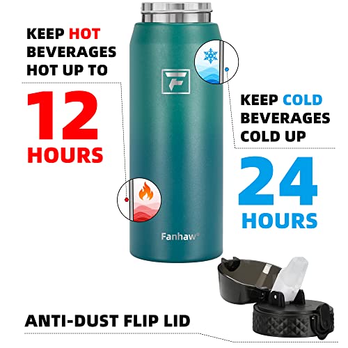 Fanhaw 24 Oz Kids Insulated Stainless Steel Water Bottle with Straw Lid, Leakproof & Anti-Dust Everyday Use Bottle for School, Women & Men, Back to School Essentials (Green Blue) - color: Green Blue, style: 24 Ounces