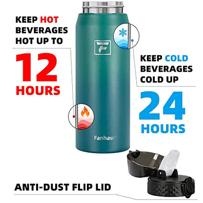 Fanhaw 24 Oz Kids Insulated Stainless Steel Water Bottle with Straw Lid, Leakproof & Anti-Dust Everyday Use Bottle for School, Women & Men, Back to School Essentials (Green Blue) - color: Green Blue, style: 24 Ounces