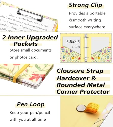 Mini Binder Organizer，1 Inch 3 Ring Binder with Clipboard, 5-Tabs Pockets Dividers, Plastic Folder, 18 Divider Stikers, Pen Loop (Garden Party, 5.5" x 8.5") - color: Garden Party, size: 1in（5.5"x8.5"）