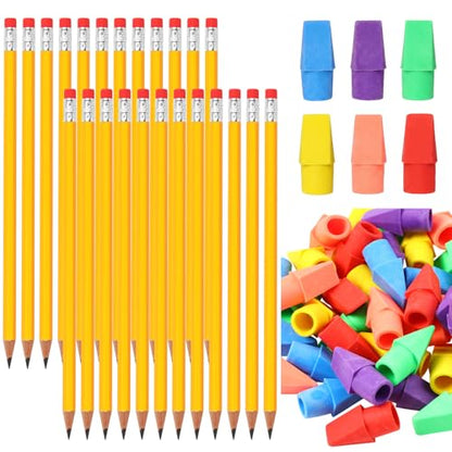 Gersoniel 24 Pack Classic Yellow No.2 HB Pencils with 48 Eraser Caps, Traditional Wooden Writing Unsharpened Pencils Bulk for Office, Home, Note Taking and Everyday Writing - color: Yellow