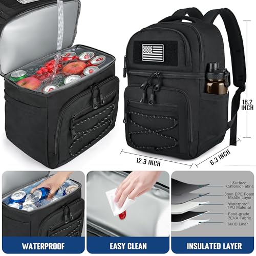 MOZETO Lunch Cooler Backpack Double Deck Lunch Box Backpack Insulated Leakproof Compartments Coolers Bag for Beach Travel Picnic Lunch Hiking BBQ Camping - color: Black