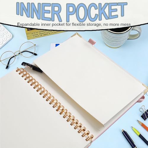 Hardcover Spiral Five Subject Notebook, Multi Subject Notebooks, Black | Removable Dividers, Large Leather Journal, 150 Sheets, 300 Pages, 8.5''x11'', US Letter Size - color: Black
