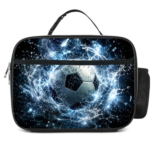 Soccer Lunch Bag Insulated Reusable Lunch Box Kids Girls Boys Cooler Thermal Tote Bag For Men Women School Work Picnic - color: Soccer