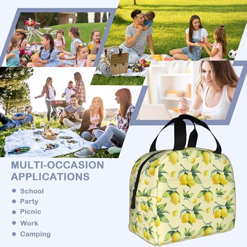 Lemon Yellow Insulated Lunch Bag Reusable Lunch Box Women Men,Cooler Thermal Meal Tote for Kids School Student Picnic Office Work - color: Lemon Yellow