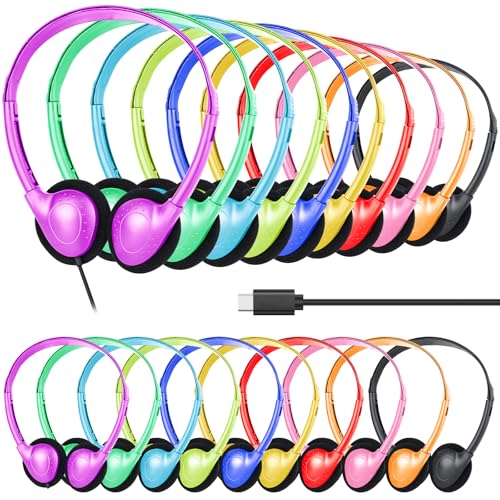 USB C Headphones Bulk 20 Pack for Classroom School Kids,On-Ear | Wired USB Type C Headphones Class Set for Student Children Pad Tablet Chromebooks Testing (Mixed Colors) - color: Mixed Colors, size: 20 Pack