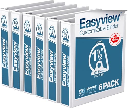 Easyview Premium 3-Ring Binders with Clear-View Covers and D Rings, Binders for School or Office, 1.5 Inch, Pack of 6, White - color: White, size: 1.5 Inch, style: Pack of 6