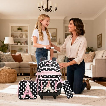 Rolling Backpacks for Kids Backpack for Girls with Lunch Bag Pencil Case 16.5" Kids Backpack with Wheels Roller Backpacks for Girls - color: Bodiantietaa