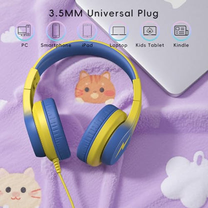 Candy Bila Kids Headphones, Wired Headphones for Kids Over Ear with Microphone, 85/94dB Volume Headphone for Girls Boys, Foldable Headphone for Learning & Entertainment, Light Yellow - color: Light Yellow