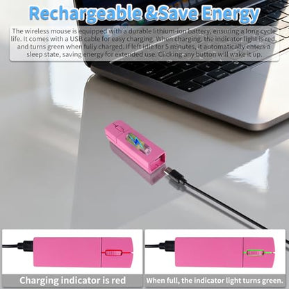 elec Space Wireless Mini Finger Mouse - Silent Dual-Mode Bluetooth & 2.4GHz, Ergonomic Portable PC Mouse with Case, Compatible with MacBook and Chromebook (Pink) - color: Pink
