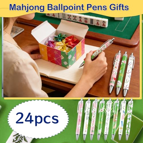 Mahjong Ballpoint Pens Gifts - 24 Pcs Mah Jong Lovers Gifts for Women Men Chinese Funny Retractable Ball Point Pens Set for Home Office School Family Birthday Mahjong Party Favor - style: Mahjong