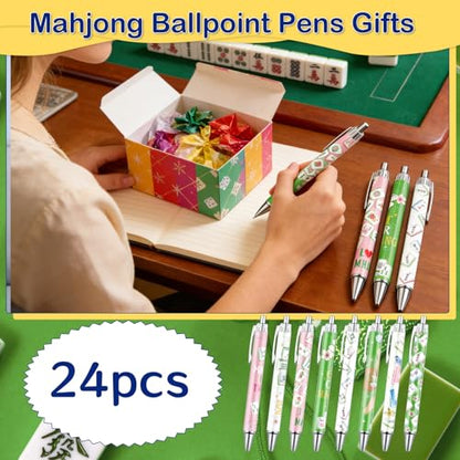 Mahjong Ballpoint Pens Gifts - 24 Pcs Mah Jong Lovers Gifts for Women Men Chinese Funny Retractable Ball Point Pens Set for Home Office School Family Birthday Mahjong Party Favor - style: Mahjong