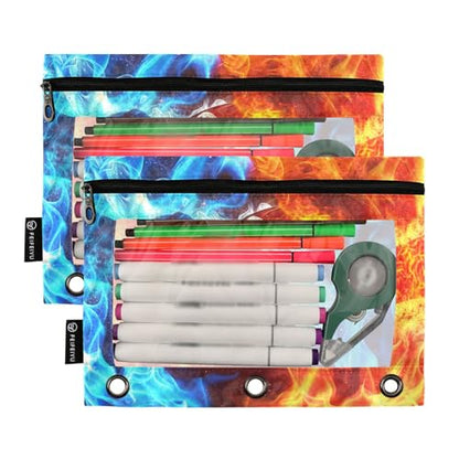 Football Pencil Pouch For 3 Ring Binder Clear Window Pencil Case For 3 Ring Reinforced Grommets With Zipper, 2 Pack - color: Football