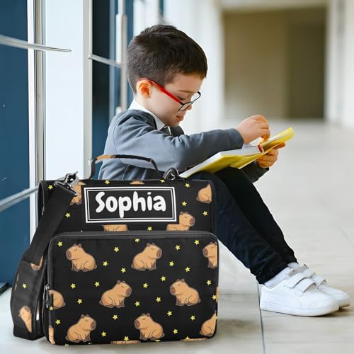 Capybara Stars Black Print Custom Zipper Binder Bag 3 Ring with Shoulder Strap & Handle Personalized Binder Bag Expandable File Folder for School - color: Multi-capybara Stars Black