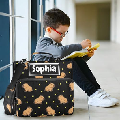 Capybara Stars Black Print Custom Zipper Binder Bag 3 Ring with Shoulder Strap & Handle Personalized Binder Bag Expandable File Folder for School - color: Multi-capybara Stars Black