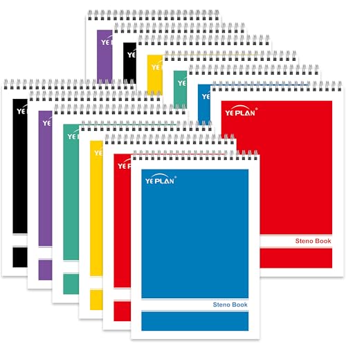 Yeplan Steno Pads Spiral Notebook 6x9 12 Pack, Top Spiral Notebook with Gregg Ruled White Paper, Notebooks & Writing Pads for School, College, Work, Office, Home, 60 Sheets, 6 Assorted Colors - color: 12 Pack Assorted Colors