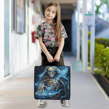 3 Ring Zipper Binder Blue Skeleton Skull Binders Bag with Shoulder Strap 500 Sheets Paper Organizer Trapper Keeper Documents Storage File Folder for School Office - color: A1125