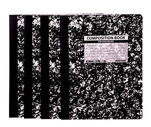 Mintra Office Composition Books - Sturdy Flexible Cover (4 Pack, Black Marble Comp - College Ruled) - color: Black Marble Comp - College Ruled, size: 4 Pack