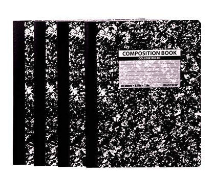 Mintra Office Composition Books - Sturdy Flexible Cover (4 Pack, Black Marble Comp - College Ruled) - color: Black Marble Comp - College Ruled, size: 4 Pack