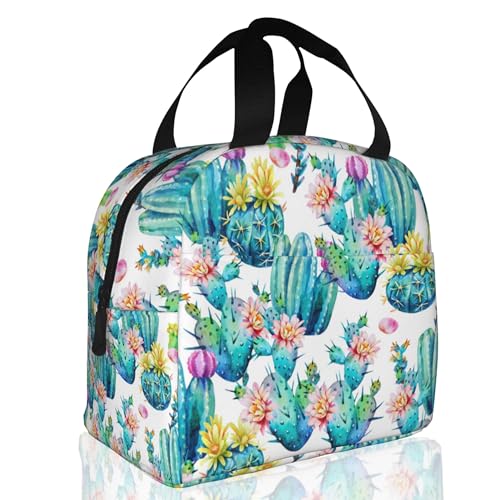 Insulated Lunch Bag,Watercolor Blooming Cactus Lunch Box for School Student Kids Boys Girls,Leakproof Small Lunch Tote for Adult Men Women,Reusable Lunch Cooler Tote Bag for Office Work Picnic - color: Watercolor Blooming Cactus