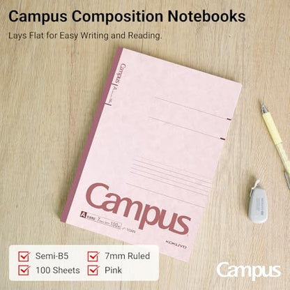 Kokuyo Campus Composition Notebook, 1 Pack B5 Lined Notebooks with 100 Sheets College Ruled Paper, 7 x 10 inch Pink Notebook for School and Work, School Supplies Comp Book for Journal Diary - color: Pink
