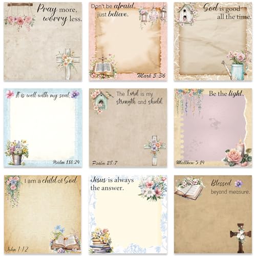 Floral Bible Sticky Notes Gifts - 9 Pack Vintage Flower Bible Verse Notepads 3x3 Inches, Religious Faith Gifts for Christian Women, Biblical Memo Pads School Office Supplies (450 Sheets) - style: Floral Bible