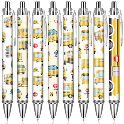School Bus Ballpoint Pens - 24 Pcs Driver Appreciation Gifts Set Work Motivational Supplies Retractable Black Ink Ball Point Pen Fine Favors for Driver Teacher Students Office Essentials - style: Bus