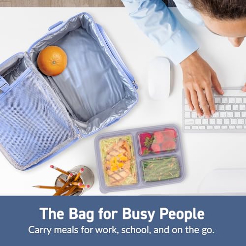 Bentgo® Deluxe Lunch Bag - Durable and Insulated Lunch Tote with Zippered Outer Pocket, Internal Mesh Pocket, Padded & Adjustable Straps, & 2-Way Zippers - Fits Most Lunch Boxes (Slate) - color: Slate