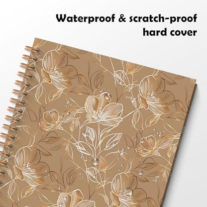 Boho Abstract Floral Spiral Notebook, Gold Brown Luxury Botanical Journal, Neoclassical Modern Hand-drawn Flower Hardcover Notebook Journal, 5.5x8.3 Inch - color: Style06