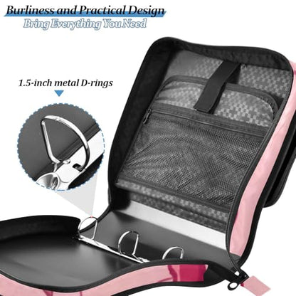 Bow Cherry Pink Zipper Binder Bag 3 Ring Binder with Shoulder Strap Zip Up 500 Sheets Capacity Multi Pockets for School Office Supplies - color: Multi1499, size: Fit 500 Sheets
