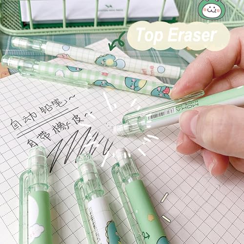 Cute Dinosaur Mechanical Pencil Set Includes 0.5mm and 0.7mm Pencils with Lead Refills and Erasers, Green Kawaii Mechanical Pencil for Women Girl Men Boy Office School Supplies (Dinosaur) - color: Dinosaur
