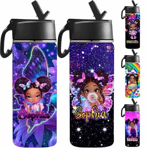 Custom Water Bottles for Kids, Personalized Butterfly Water Bottle with Name Stainless Steel Water Tumbler for Girls - color: Color_16