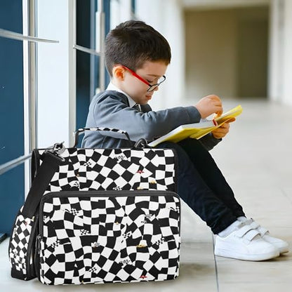 Racing Event Checkered Flag Black Zipper Binder Organizer with Handle Multi-Pocket 1.5 Inch 3 Rings Portfolio Binder Bag Home Travel Cards Storage Container - color: Racing Event Checkered Flag Black