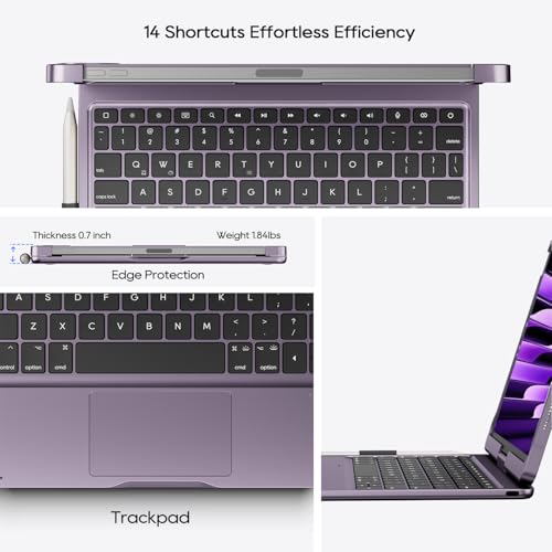 Keyboard Case iPad 10th 11th, Pro 11, Air 11" (M2-M4), (5th 4th Gen) Purple | Pekarejue 360 Rotatable, Trackpad, Backlit, Pencil Holder, Fit iPad Air 13 inch (M4 M3 M2), Pro 13 and Pro 12.9 (6th-3rd Gen) - color: Metallic Purple, size: iPad 11th/10th Gen,