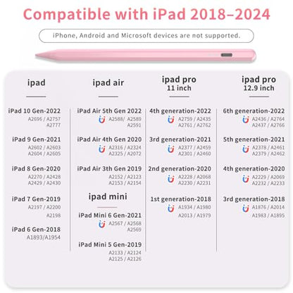 HZD Apple Pencil for iPad 2025-2018 Faster Charge Stylus Pen, Pink | with Tilt Sensitivity & Palm Rejection & Magnetic Compatible iPad 11/10/9/8/7/6, Pad Air 3/4/5, Pro 12.9"/11",Mini 6/5, M2/M4 - color: Pink
