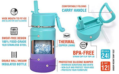 CHILLOUT LIFE 12oz Kids Insulated Stainless Steel Water Bottle with Leak Proof Straw Lid & 144 Stickers - color: Caribbean Lily, style: 12 oz