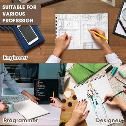 Engrowtic 2 Pack Top Spiral Graph Paper Notebooks 8.7 X11.4 Inch A4 Grid Paper Notepad 70 Sheet Memo Steno Pad for Engineering Writing Sketching Drawing School Office Supplies (Black) - color: Black