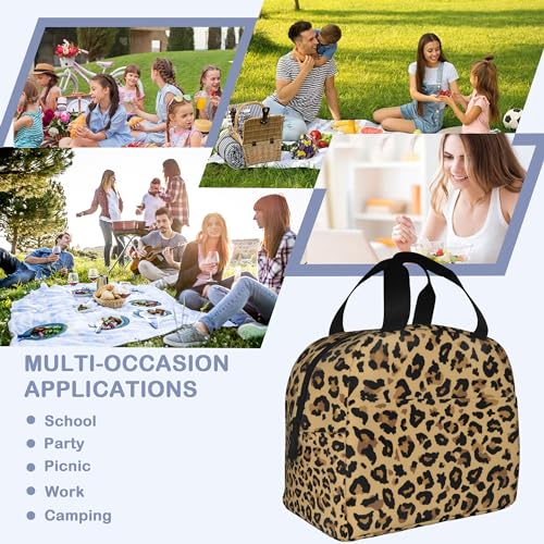 Leopard Print Brown Lunch Box,Insulated Lunch Bag for Girls Boys,Reusable Lunch Box for Kids Adults School Student Work Picnic Travel - color: Leopard Print Brown