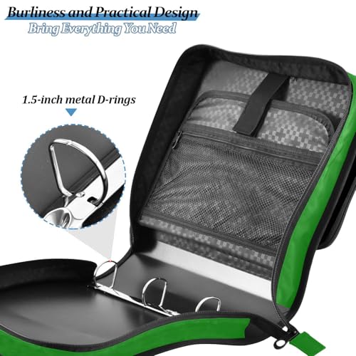 3 Rings Zip Up Binder with Handle Easy to Carry Portable Home Travel Safe Storage Bag for Middle Student Dark Green - color: Dark Green