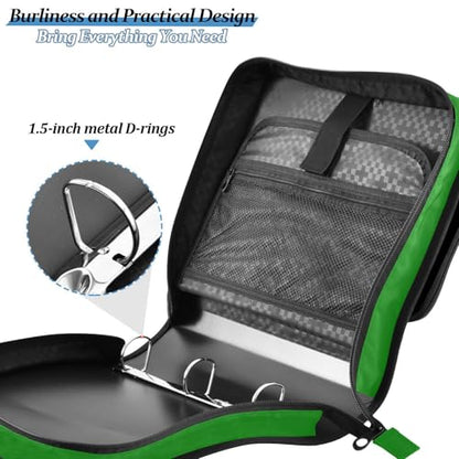 3 Rings Zip Up Binder with Handle Easy to Carry Portable Home Travel Safe Storage Bag for Middle Student Dark Green - color: Dark Green