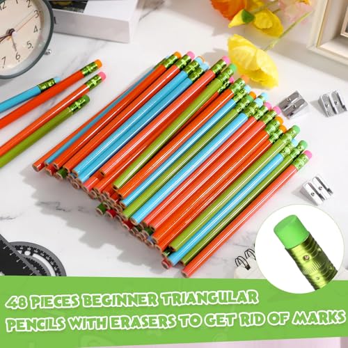 Fainne 48 Pcs Fat Pencils Jumbo Big Thick Large Pencils and 3 Pieces Sharpeners for Kids Beginners Preschoolers Kindergarten School Office Supplies(Multicolor,Round) - color: Multicolor, style: Round