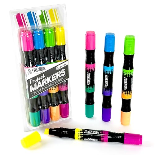 ArtSkills Jumbo Poster Markers for Kids, Neon Chisel Tip Markers, Dual-Tips, 8 Neon Colors, 4ct - color: Bright