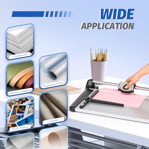 Rotary Paper Trimmer, 15 Sheets Heavy Duty Paper Trimmer, 480mm(18.90") Cutting Length, Commercial Grade Rotary Paper Cutter for Home/Office/School, Black & Silver - size: 18.90"