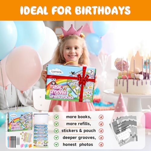 Magic Grooved Writing Practice for Kids Ages 3-8, Reusable Handwriting Practice Books Set (6 Books) with Disappearing Ink Pens, Letter/Number Tracing, Preschool & Kindergarten Learning Kit