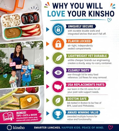 kinsho Lunch Boxes for Kids Boys Teens - Bento Box Set with Insulated Bag and Ice Pack, 3 Compartment Leak Proof Food Container, BPA-Free, Microwave Safe, Ideal for School & Work, Black & Red - color: Black with Red Trim