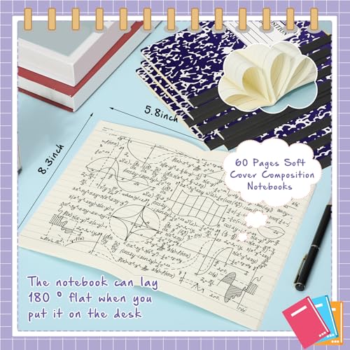 Fainne 100 Pack A5 Composition Notebooks Bulk College Ruled Composition Notebooks Marble Covers Notebook for Student Classroom Office Supplies 30 Sheet/60 Page(Purple) - color: Purple