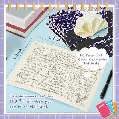 Fainne 100 Pack A5 Composition Notebooks Bulk College Ruled Composition Notebooks Marble Covers Notebook for Student Classroom Office Supplies 30 Sheet/60 Page(Purple) - color: Purple